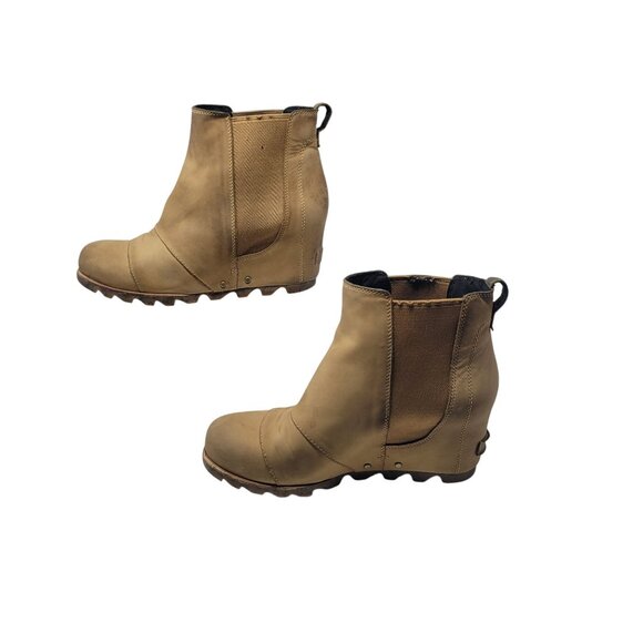 Sorel Womens Leather Lea Wedge Booties Elk Curry Sz 9.5 Mad Max Apocalyptic Tan - Picture 4 of 14